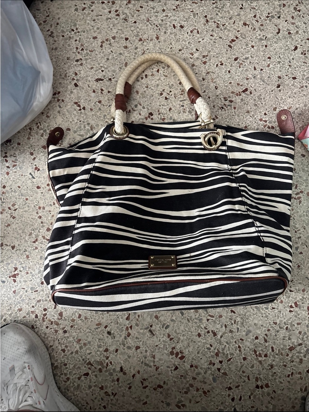 Michael Kors zebra stripe canvas tote